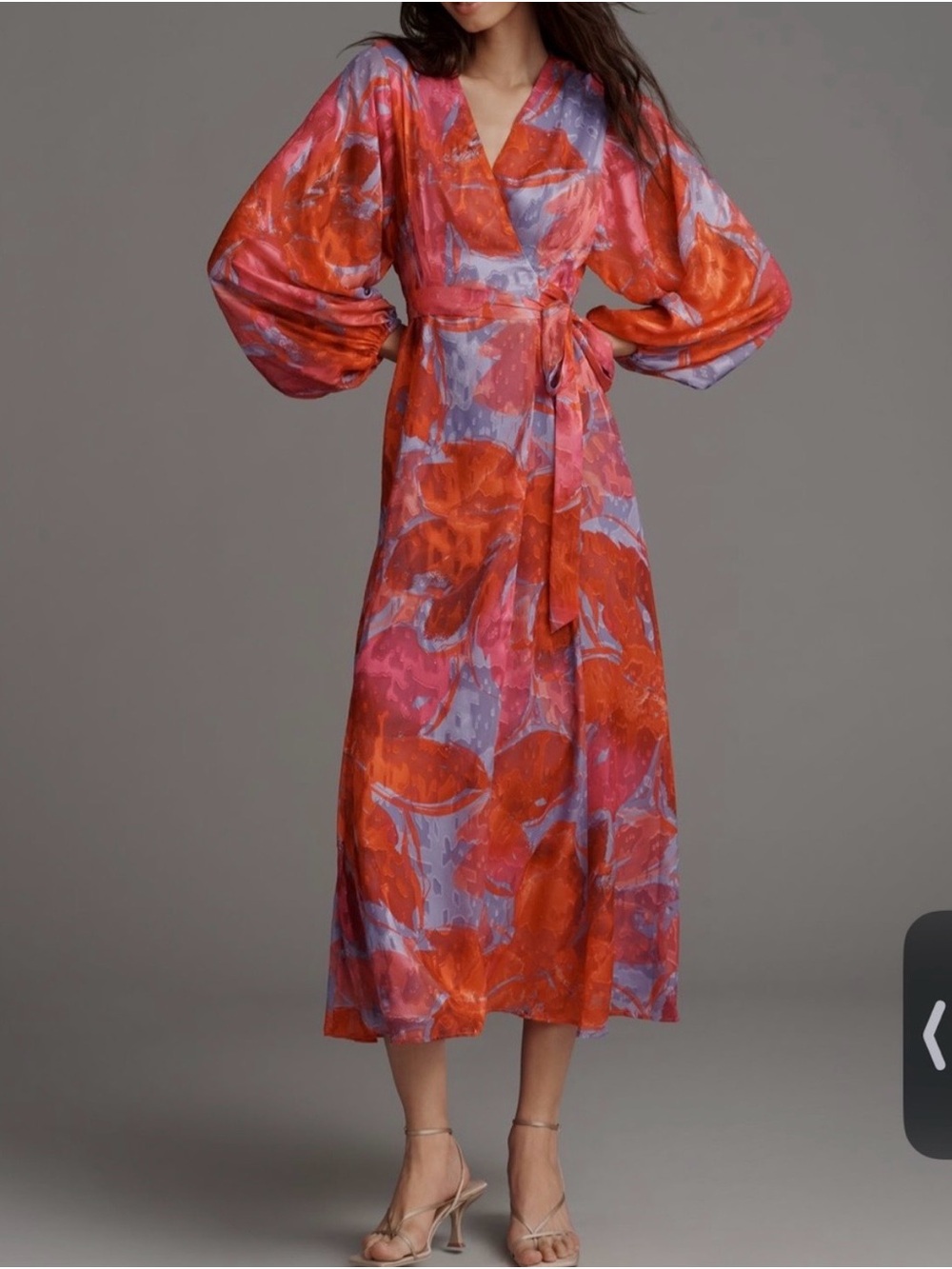 Hutch Pink and Lavender Floral Wrap Midi with Voluminous Sleeves